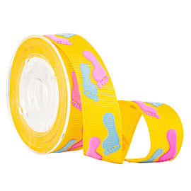 2 สีพัฟพิมพ์บนริบบิ้น Grosgrain สีเหลืองสำหรับห่อของขวัญเด็ก