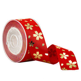 กำหนดเอง Grosgrain ริบบิ้นพิมพ์ลายดอกไม้ทองสำหรับบรรจุภัณฑ์กล่องของขวัญ