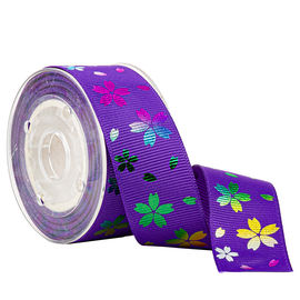 พิมพ์ดอกไม้สีรุ้งบนริบบิ้น Grosgrain สีม่วงสำหรับบรรจุภัณฑ์ขนม