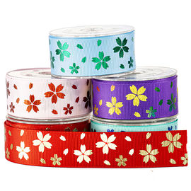 พิมพ์ดอกไม้สีรุ้งบนริบบิ้น Grosgrain สีม่วงสำหรับบรรจุภัณฑ์ขนม