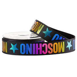 สีดำพิมพ์ Grosgrain ริบบิ้นฟอยล์สีรุ้งทองสำหรับบรรจุภัณฑ์ของขวัญวันหยุด
