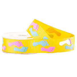 2 สีพัฟพิมพ์บนริบบิ้น Grosgrain สีเหลืองสำหรับห่อของขวัญเด็ก