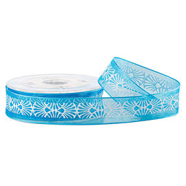 หน้าจอหมึกส่วนบุคคลการพิมพ์สีขาวสีฟ้า Organza Sheer Ribbon 19 มม
