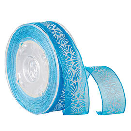 หน้าจอหมึกส่วนบุคคลการพิมพ์สีขาวสีฟ้า Organza Sheer Ribbon 19 มม